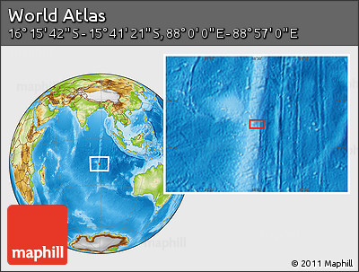 Physical Location Map of the Area around 15° 58' 32" S, 88° 28' 29" E