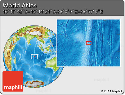 Physical Location Map of the Area around 15° 58' 32" S, 88° 28' 29" E