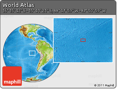 Physical Location Map of the Area around 15° 58' 32" S, 88° 19' 29" W
