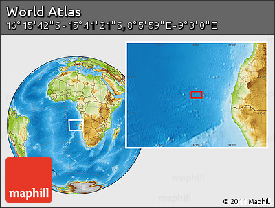 Physical Location Map of the Area around 15° 58' 32" S, 8° 34' 29" E