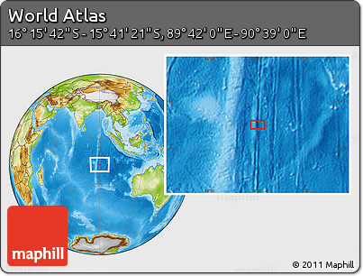 Physical Location Map of the Area around 15° 58' 32" S, 90° 10' 30" E
