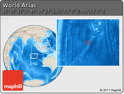 Shaded Relief Location Map of the Area around 15° 58' 32" S, 94° 25' 30" E