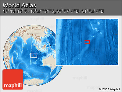 Shaded Relief Location Map of the Area around 15° 58' 32" S, 94° 25' 30" E