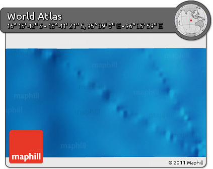 Shaded Relief 3D Map of the Area around 15° 58' 32" S, 96° 7' 30" E