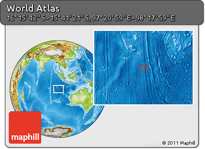 Physical Location Map of the Area around 15° 58' 32" S, 97° 49' 29" E