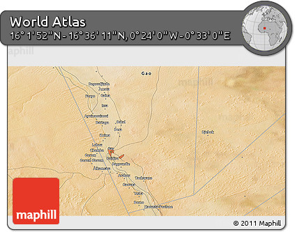 Satellite 3D Map of the Area around 16° 19' 2" N, 0° 4' 30" E