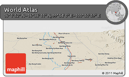 Shaded Relief Panoramic Map of the Area around 16° 19' 2" N, 100° 22' 30" E
