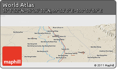 Shaded Relief Panoramic Map of the Area around 16° 19' 2" N, 100° 22' 30" E