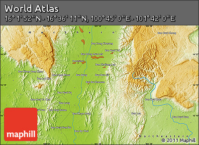 Physical Map of the Area around 16° 19' 2" N, 101° 13' 29" E