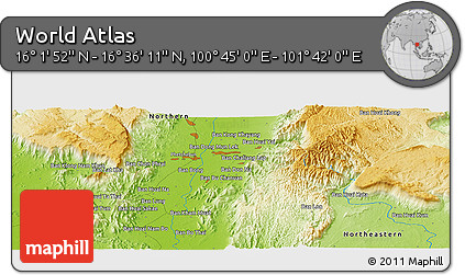 Physical Panoramic Map of the Area around 16° 19' 2" N, 101° 13' 29" E