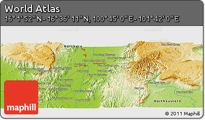 Physical Panoramic Map of the Area around 16° 19' 2" N, 101° 13' 29" E