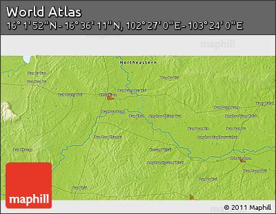 Physical 3D Map of the Area around 16° 19' 2" N, 102° 55' 30" E
