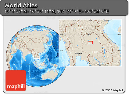Shaded Relief Location Map of the Area around 16° 19' 2" N, 102° 55' 30" E