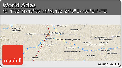 Shaded Relief Panoramic Map of the Area around 16° 19' 2" N, 102° 55' 30" E