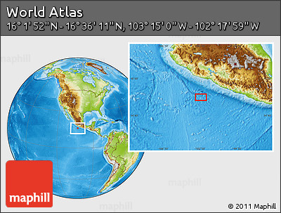 Physical Location Map of the Area around 16° 19' 2" N, 102° 46' 30" W