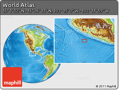 Physical Location Map of the Area around 16° 19' 2" N, 102° 46' 30" W