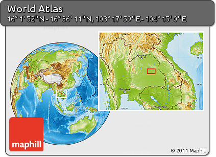 Physical Location Map of the Area around 16° 19' 2" N, 103° 46' 30" E