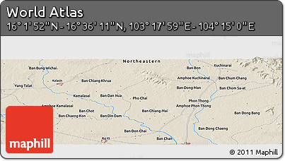 Shaded Relief Panoramic Map of the Area around 16° 19' 2" N, 103° 46' 30" E