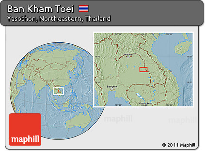 Savanna Style Location Map of Ban Kham Toei, hill shading