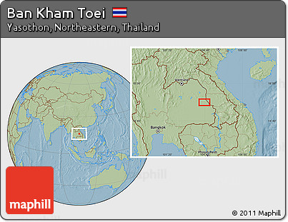 Savanna Style Location Map of Ban Kham Toei, hill shading