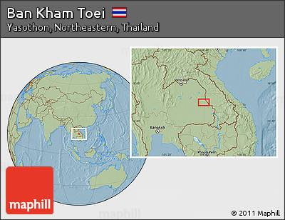 Savanna Style Location Map of Ban Kham Toei, hill shading