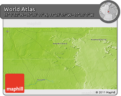 Physical 3D Map of the Area around 16° 19' 2" N, 10° 58' 29" W