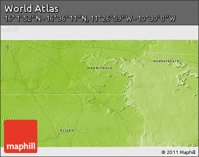 Physical 3D Map of the Area around 16° 19' 2" N, 10° 58' 29" W