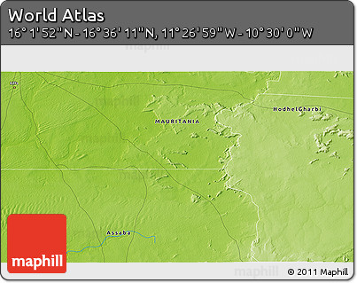 Physical 3D Map of the Area around 16° 19' 2" N, 10° 58' 29" W