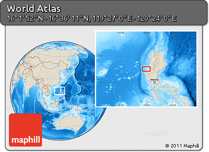 Shaded Relief Location Map of the Area around 16° 19' 2" N, 119° 55' 30" E
