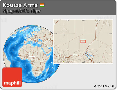 Shaded Relief Location Map of Koussa Arma