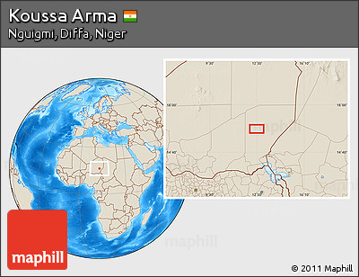 Shaded Relief Location Map of Koussa Arma