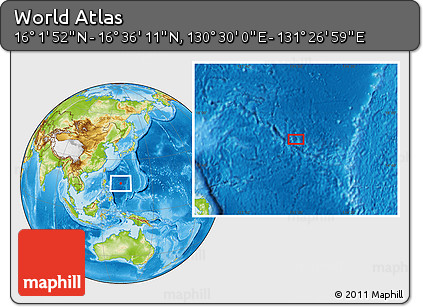 Physical Location Map of the Area around 16° 19' 2" N, 130° 58' 29" E