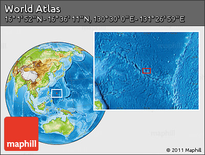 Physical Location Map of the Area around 16° 19' 2" N, 130° 58' 29" E