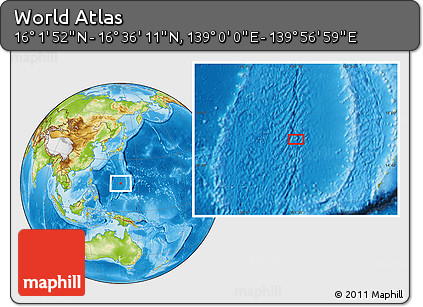 Physical Location Map of the Area around 16° 19' 2" N, 139° 28' 29" E