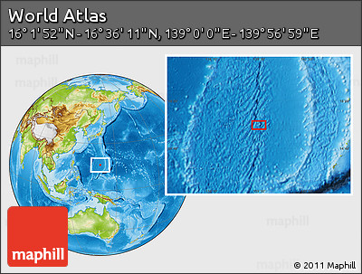 Physical Location Map of the Area around 16° 19' 2" N, 139° 28' 29" E
