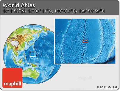 Physical Location Map of the Area around 16° 19' 2" N, 139° 28' 29" E