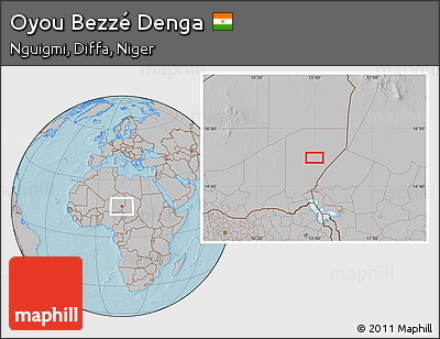 Gray Location Map of Oyou Bezzé Denga, hill shading