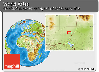 Physical Location Map of the Area around 16° 19' 2" N, 13° 40' 30" E