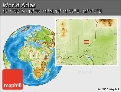 Physical Location Map of the Area around 16° 19' 2" N, 13° 40' 30" E