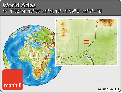 Physical Location Map of the Area around 16° 19' 2" N, 13° 40' 30" E