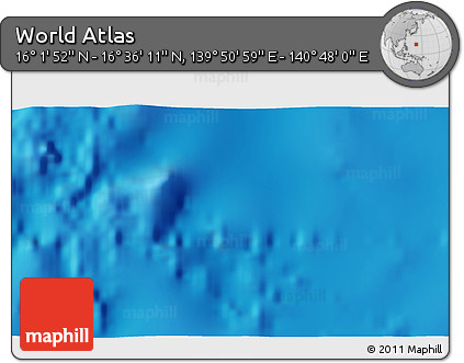 Shaded Relief 3D Map of the Area around 16° 19' 2" N, 140° 19' 29" E