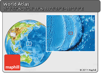 Physical Location Map of the Area around 16° 19' 2" N, 144° 34' 29" E