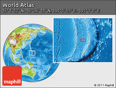 Physical Location Map of the Area around 16° 19' 2" N, 144° 34' 29" E