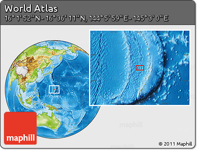 Physical Location Map of the Area around 16° 19' 2" N, 144° 34' 29" E