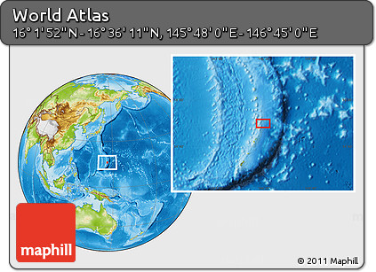 Physical Location Map of the Area around 16° 19' 2" N, 146° 16' 30" E