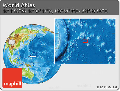 Physical Location Map of the Area around 16° 19' 2" N, 151° 22' 30" E