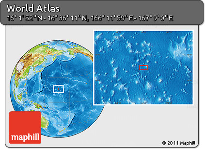 Physical Location Map of the Area around 16° 19' 2" N, 166° 40' 30" E