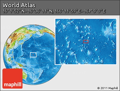 Physical Location Map of the Area around 16° 19' 2" N, 166° 40' 30" E