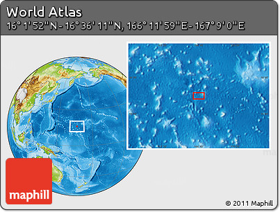 Physical Location Map of the Area around 16° 19' 2" N, 166° 40' 30" E