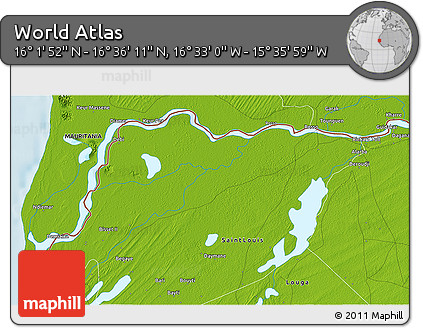 Physical 3D Map of the Area around 16° 19' 2" N, 16° 4' 29" W